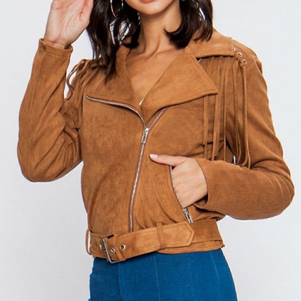 New Suede Grommet Fringe Jacket by Flying Tomato - Picture 2 of 8